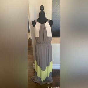 Vince Camuto Gray, White, and Yellow Midi Dress